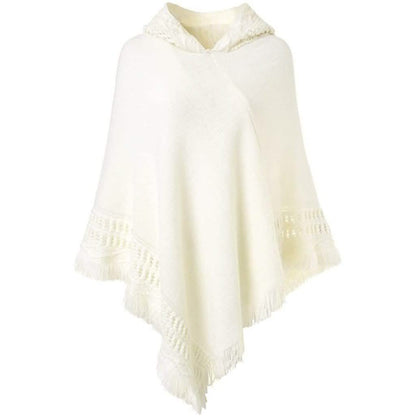Womens Hooded Cape with Fringed Hem, Crochet Poncho Knitting Patterns