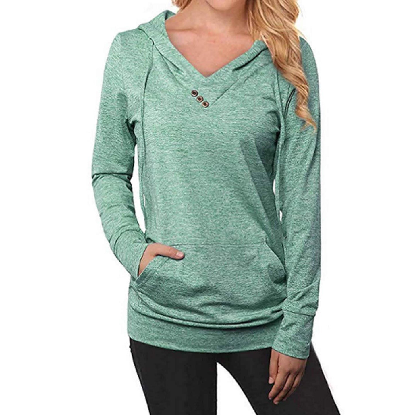 Women's Hoodie Sweatshirt Plain Lace Up Front Pocket