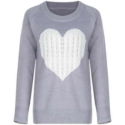 Women's Long Sleeve Crewneck Cute Heart Knitted Sweaters