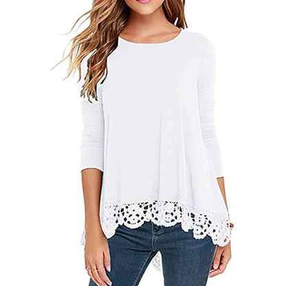 Women's Long Sleeve Lace Trim Blouse