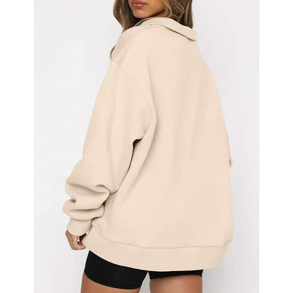 Womens Oversized Half Zip Pullover Long Sleeve Sweatshirt