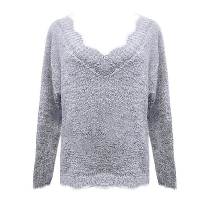 Women's Pullover Sweater Knitted Solid Colored Casual Acrylic Long Sleeve Loose Sweater Cardigans V Neck