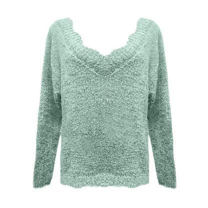 Women's Pullover Sweater Knitted Solid Colored Casual Acrylic Long Sleeve Loose Sweater Cardigans V Neck