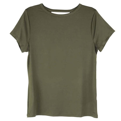 Women's Short Sleeve Criss Cross Open Back Solid T-Shirt Blouse