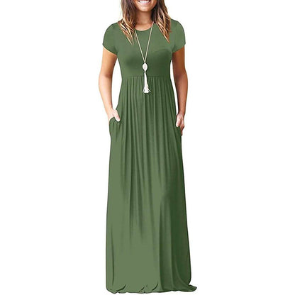 Women's Short Sleeve Loose Casual Long Dresses with Pockets