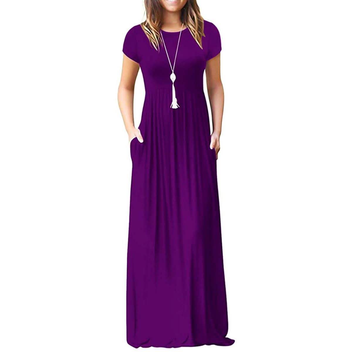 Women's Short Sleeve Loose Casual Long Dresses with Pockets