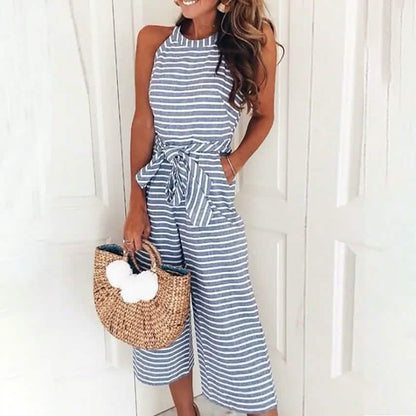 Women's Solid Color Crew Neck Casual Jumpsuit