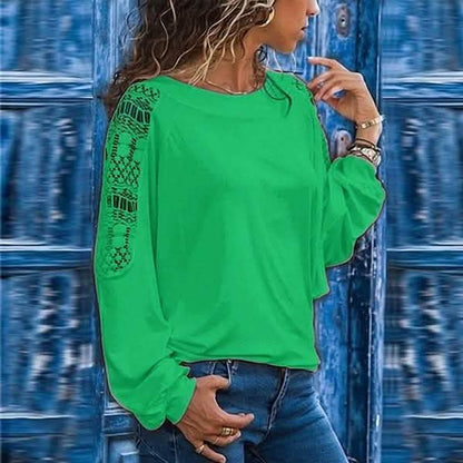Womens Solid Color Hollow Out Pullovers Loose T-shirts