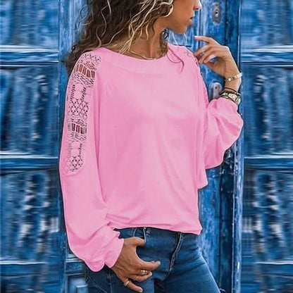Womens Solid Color Hollow Out Pullovers Loose T-shirts