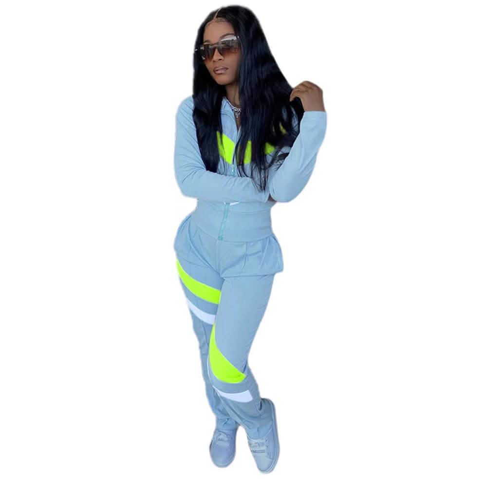 Women's Striped Patchwork Casual Two-Piece Suit