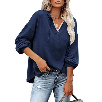 Women's V-neck Pullover Hoodie Sweater