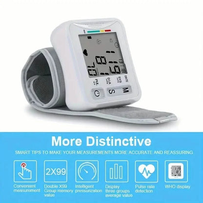 Wrist Blood Pressure Monitor with LCD Display, Adjustable Cuff with Irregular Heartbeat Detection