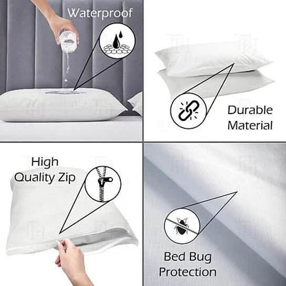 Zippered Waterproof Bed Bug/Dust Mite Fabric Pillow Covers